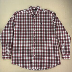 Cinch Men's Red and White Plaid Button Down Shirt Size Large